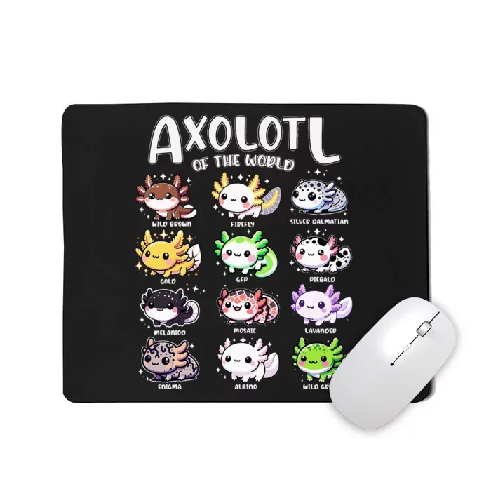 Axolotls Of The World Kawaii Types Of Axolotl Fish Amphibian Mousepad