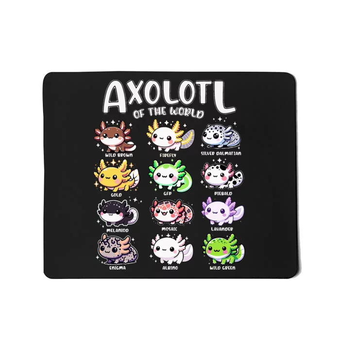 Axolotls Of The World Kawaii Types Of Axolotl Fish Amphibian Mousepad