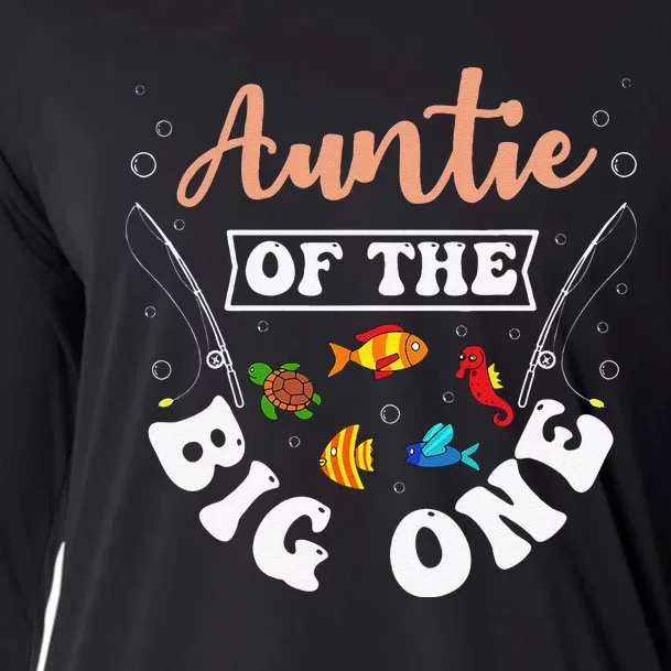 Auntie Of The Big One Fishing Birthday Party Bday Cooling Performance Long Sleeve Crew