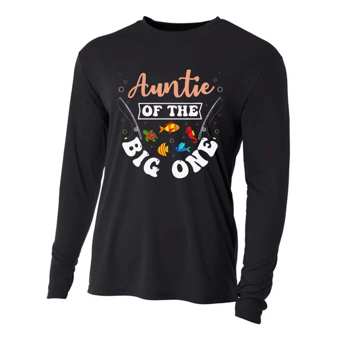 Auntie Of The Big One Fishing Birthday Party Bday Cooling Performance Long Sleeve Crew