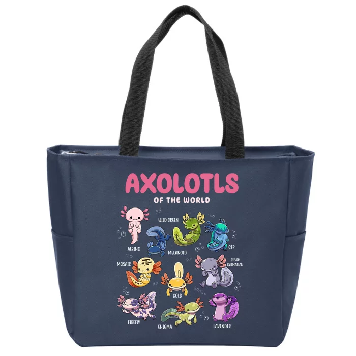 Axolotls Of The World Animals Kawaii Zip Tote Bag