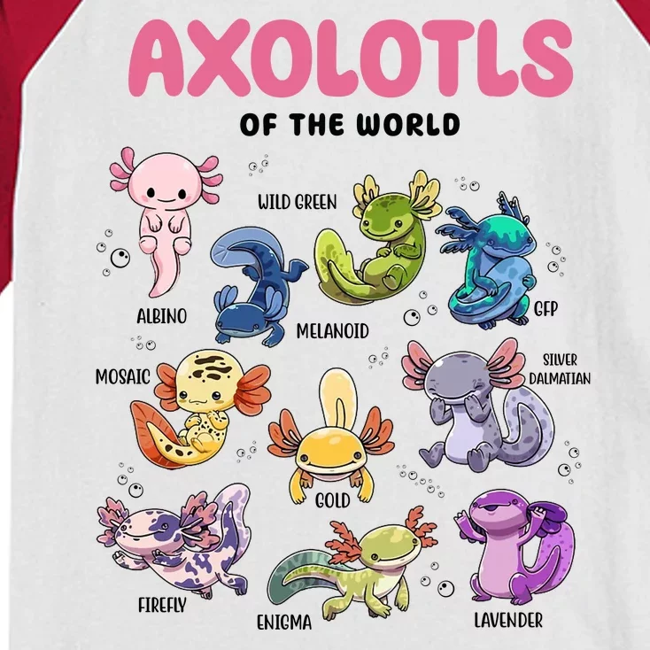 Axolotls Of The World Animals Kawaii Kids Colorblock Raglan Jersey