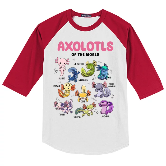 Axolotls Of The World Animals Kawaii Kids Colorblock Raglan Jersey