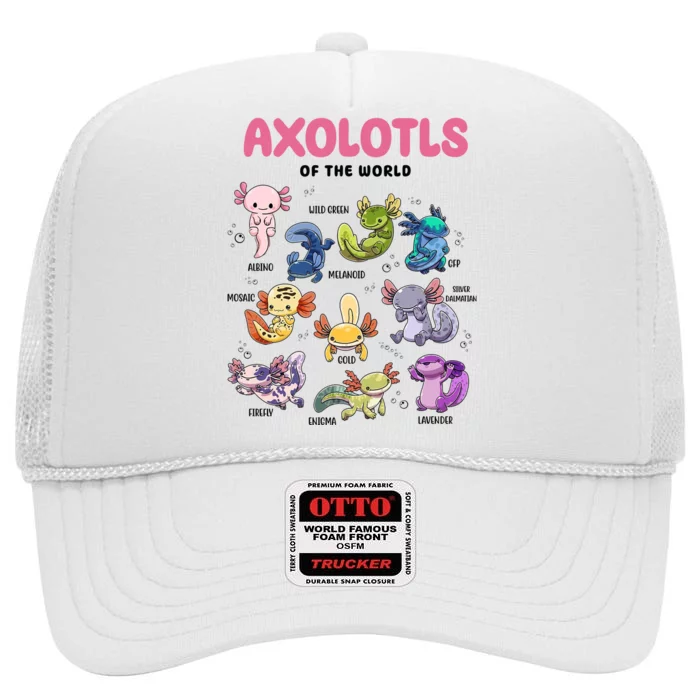 Axolotls Of The World Animals Kawaii High Crown Mesh Trucker Hat