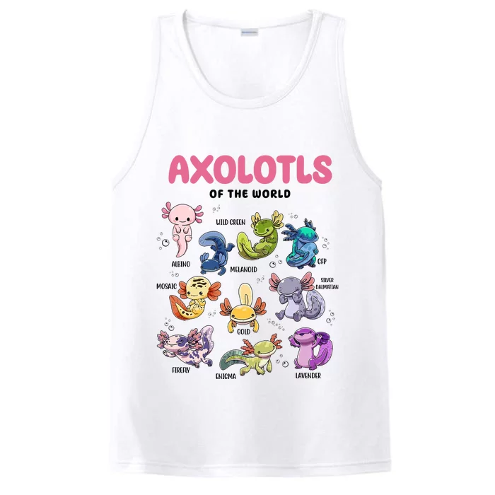 Axolotls Of The World Animals Kawaii Performance Tank