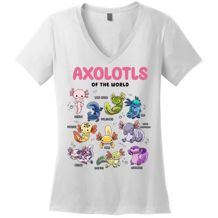 Axolotls Of The World Animals Kawaii Women's V-Neck T-Shirt