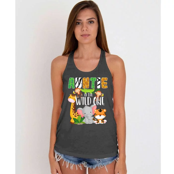 Auntie of the Wild One Zoo Theme Birthday Safari Animals Women's Knotted Racerback Tank