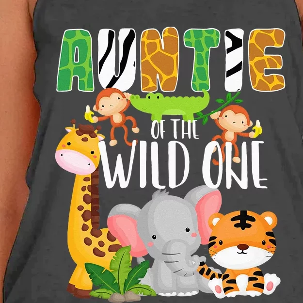 Auntie of the Wild One Zoo Theme Birthday Safari Animals Women's Knotted Racerback Tank