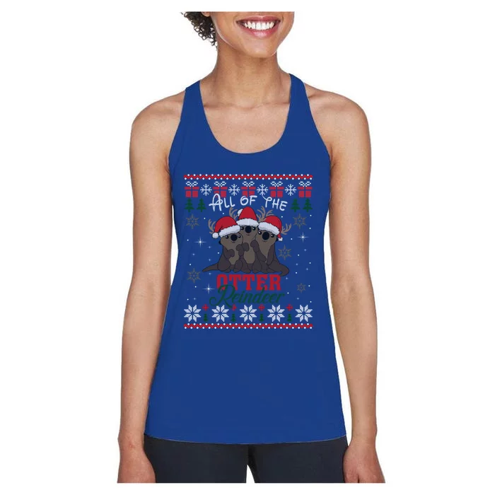 All Of The Otter Reindeer Christmas Funny Cute Ugly Sweater Gift Women's Racerback Tank