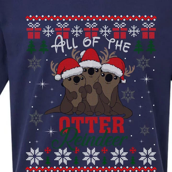 All Of The Otter Reindeer Christmas Funny Cute Ugly Sweater Gift Sueded Cloud Jersey T-Shirt