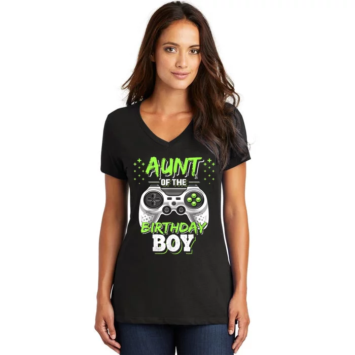 Aunt Of The Birthday Boy Matching Video Game Birthday Gift Women's V-Neck T-Shirt