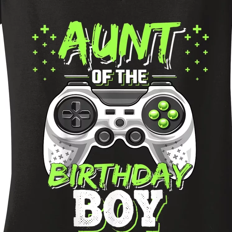 Aunt Of The Birthday Boy Matching Video Game Birthday Gift Women's V-Neck T-Shirt