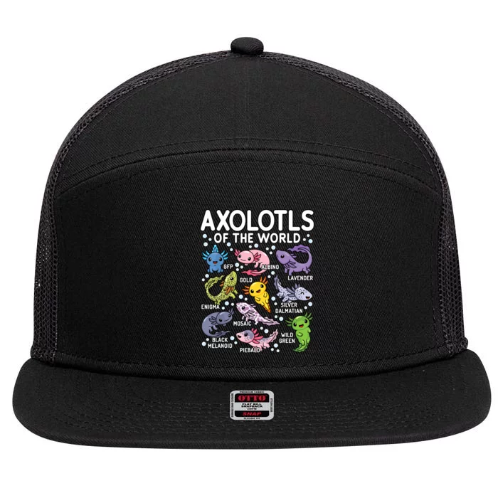 Axolotls Of The World Cute Kawaii Axolotl 7 Panel Mesh Trucker Snapback Hat