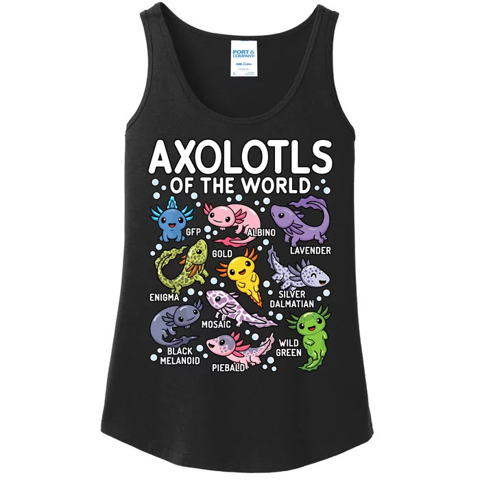 Axolotls Of The World Cute Kawaii Axolotl Ladies Essential Tank