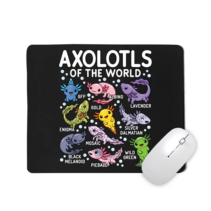 Axolotls Of The World Cute Kawaii Axolotl Mousepad