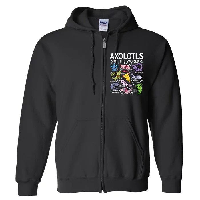 Axolotls Of The World Cute Kawaii Axolotl Full Zip Hoodie