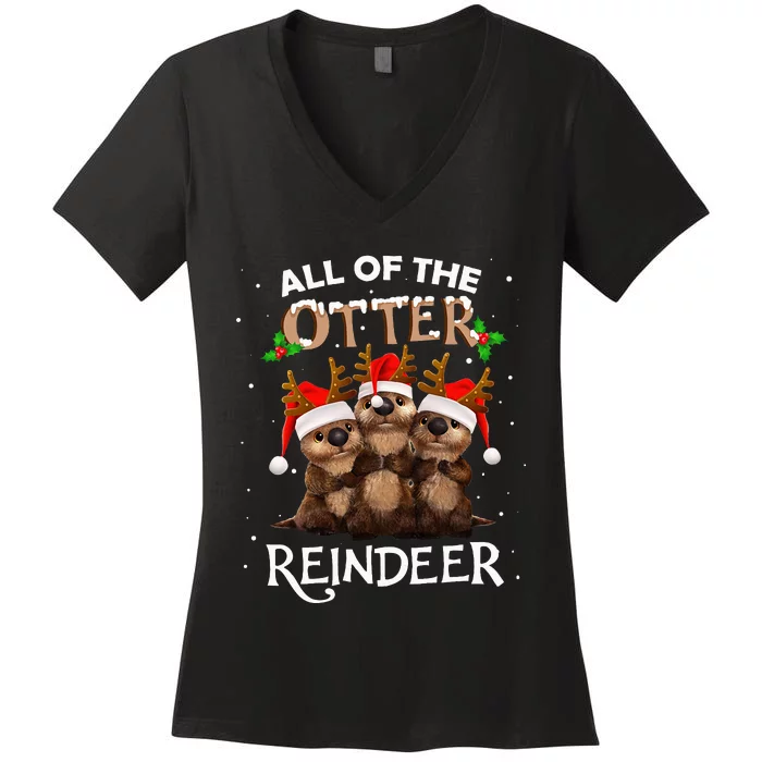 All of the Otter Reindeer Christmas Funny Cute Women's V-Neck T-Shirt