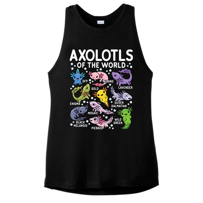 Axolotls Of The World Cute Kawaii Axolotl Ladies Tri-Blend Wicking Tank