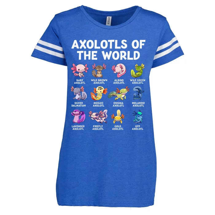 Axolotls Of The World Kawaii Types Of Axolotl Fish Amphibian Enza Ladies Jersey Football T-Shirt