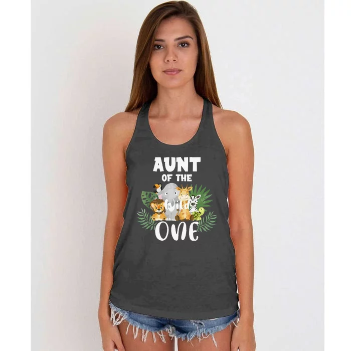 Aunt Of The Wild One 1st Birthday Safari Family Matching Women's Knotted Racerback Tank