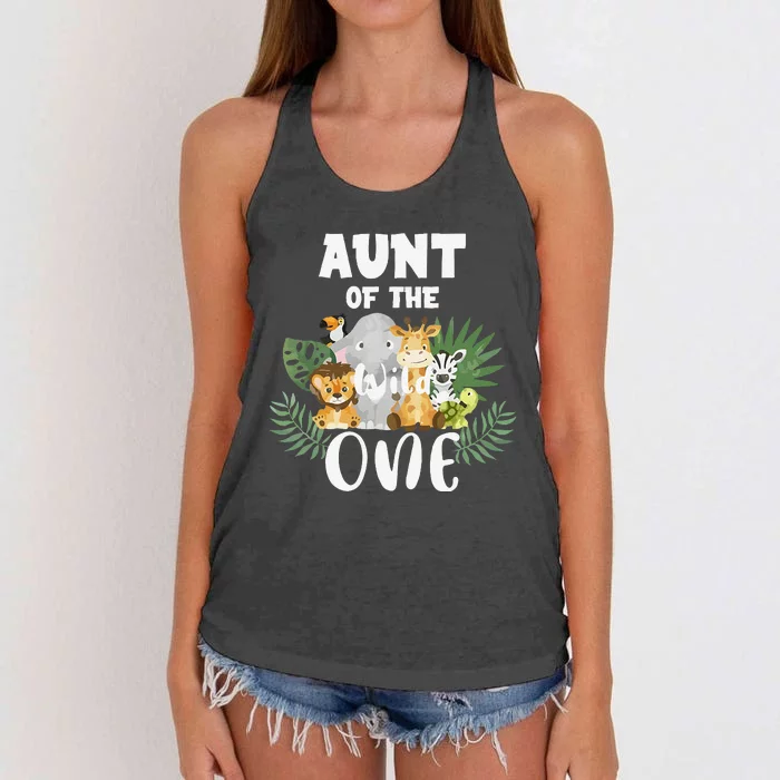 Aunt Of The Wild One 1st Birthday Safari Family Matching Women's Knotted Racerback Tank