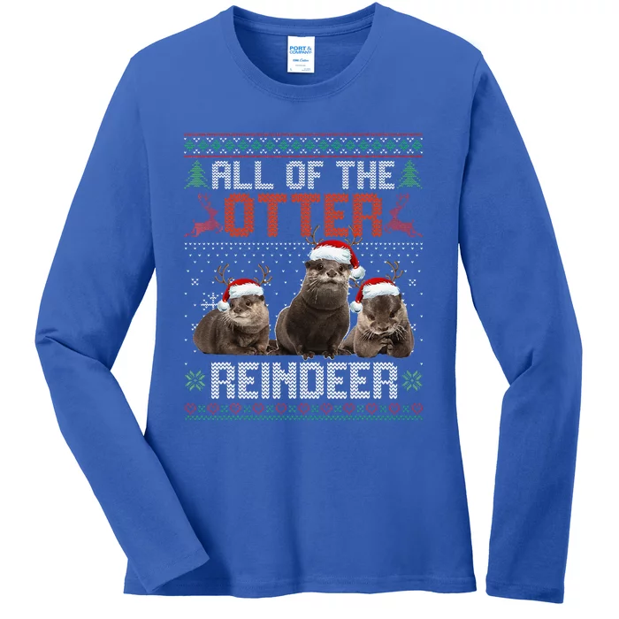 All Of The Otter Reindeer Christmas Funny Xmas Otter Lovers Ladies Long Sleeve Shirt