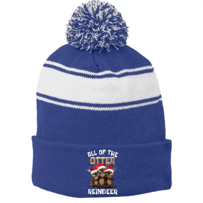 All Of The Otter Reindeer Christmas Stripe Pom Pom Beanie