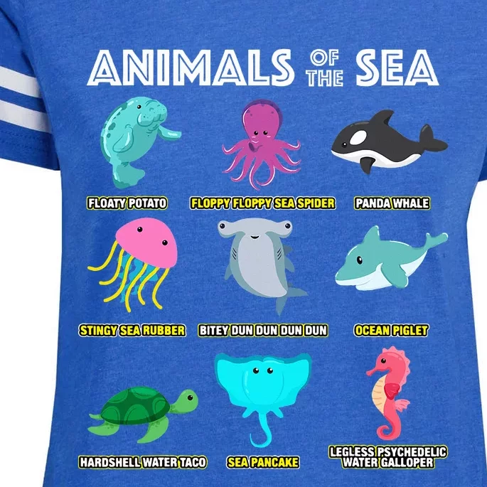 Animals Of The World Sea Creatures Funny Ocean Humor Meme Enza Ladies Jersey Football T-Shirt