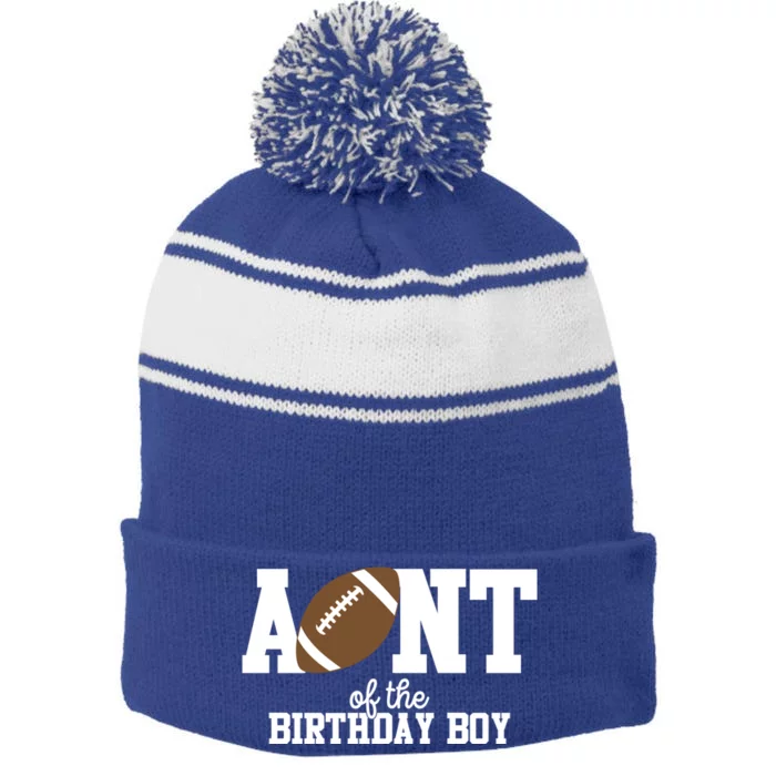 Aunt Of The Birthday Football Lover First Birthday Party Gift Stripe Pom Pom Beanie