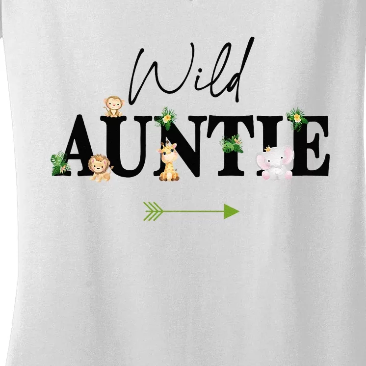 Auntie Of The Wild One Zoo Birthday Safari Jungle Animal Women's V-Neck T-Shirt