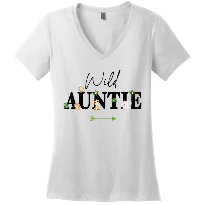 Auntie Of The Wild One Zoo Birthday Safari Jungle Animal Women's V-Neck T-Shirt