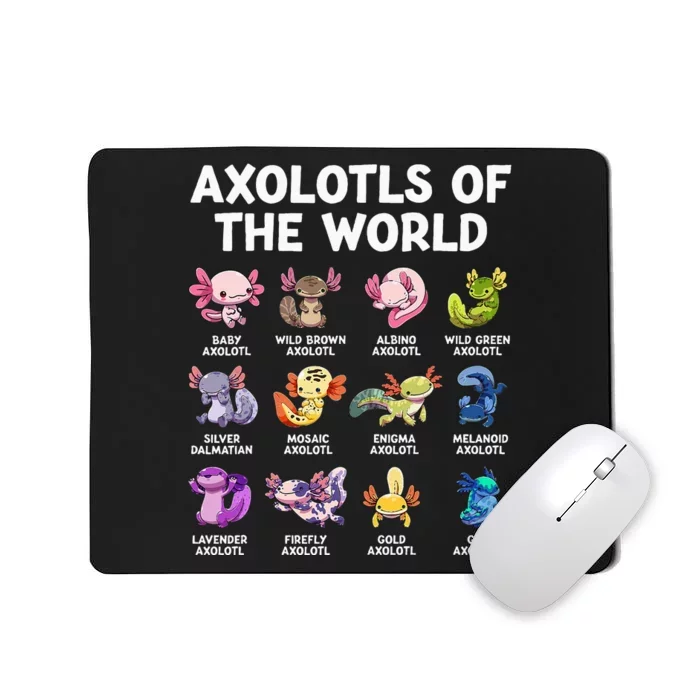 Axolotls Of The World Kawaii Types Of Axolotl Fish Amphibian Mousepad