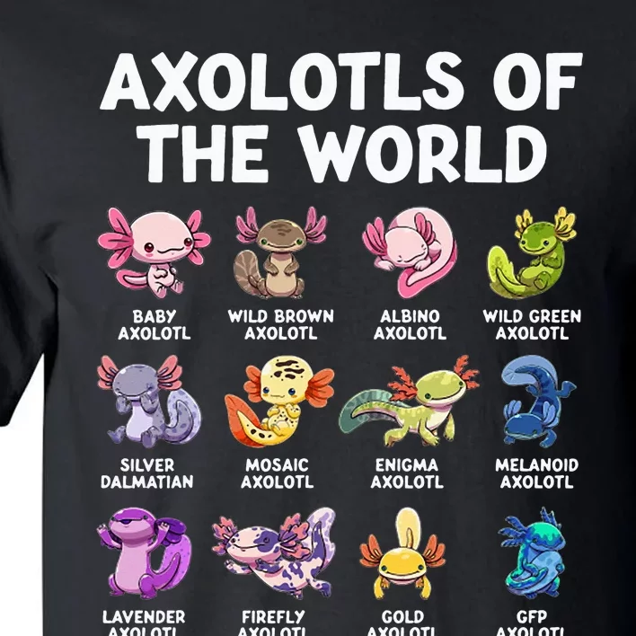 Axolotls Of The World Kawaii Types Of Axolotl Fish Tall T-Shirt