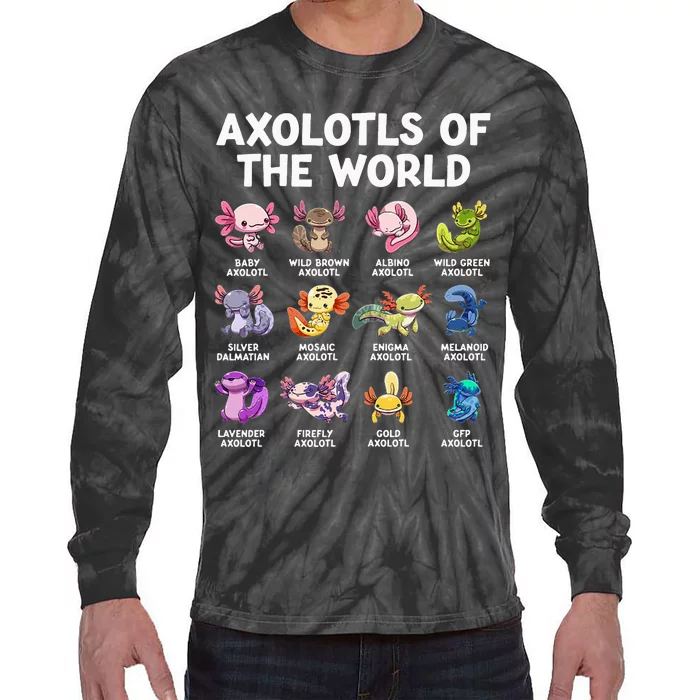 Axolotls Of The World Kawaii Types Of Axolotl Fish Tie-Dye Long Sleeve Shirt