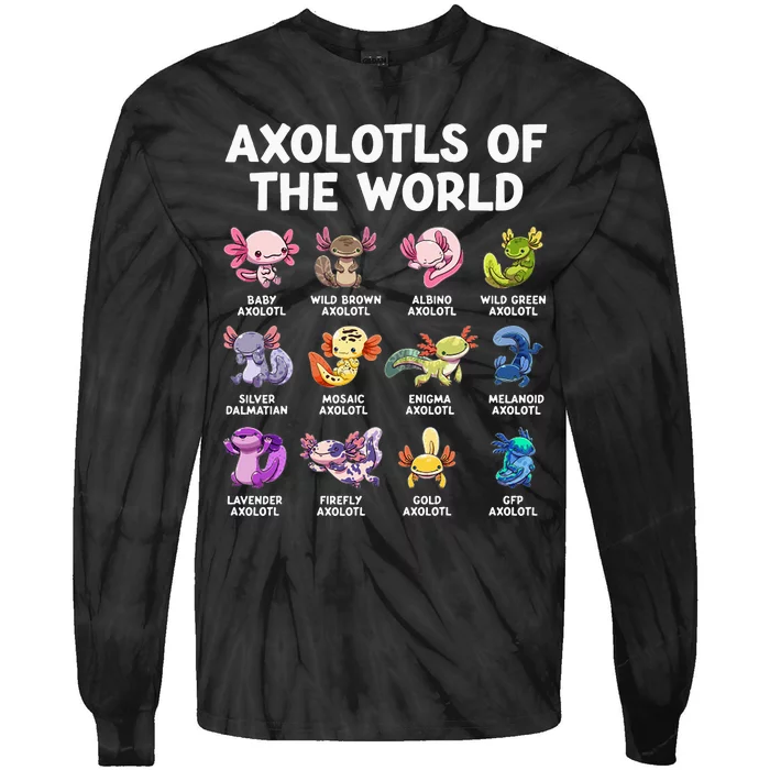 Axolotls Of The World Kawaii Types Of Axolotl Fish Tie-Dye Long Sleeve Shirt