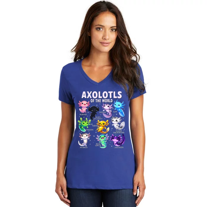 Axolotls Of The World Axolotl Animals Women's V-Neck T-Shirt