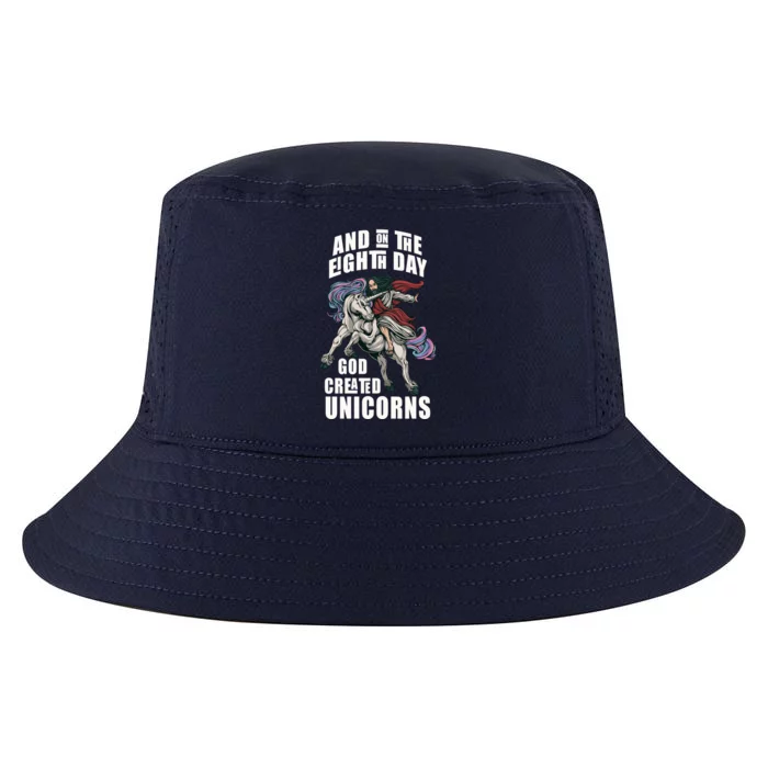 And On The Eighth Day God Created Unicorns Funny Jesus Gift Cool Comfort Performance Bucket Hat