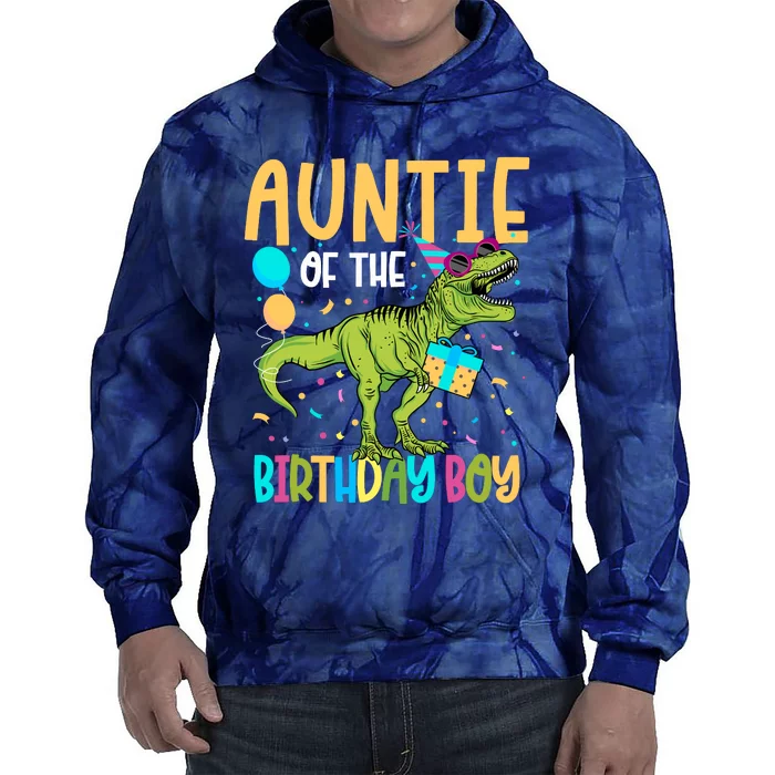 Auntie Of The Birthday Boy Family Matching Dinosaur Squad Tie Dye Hoodie