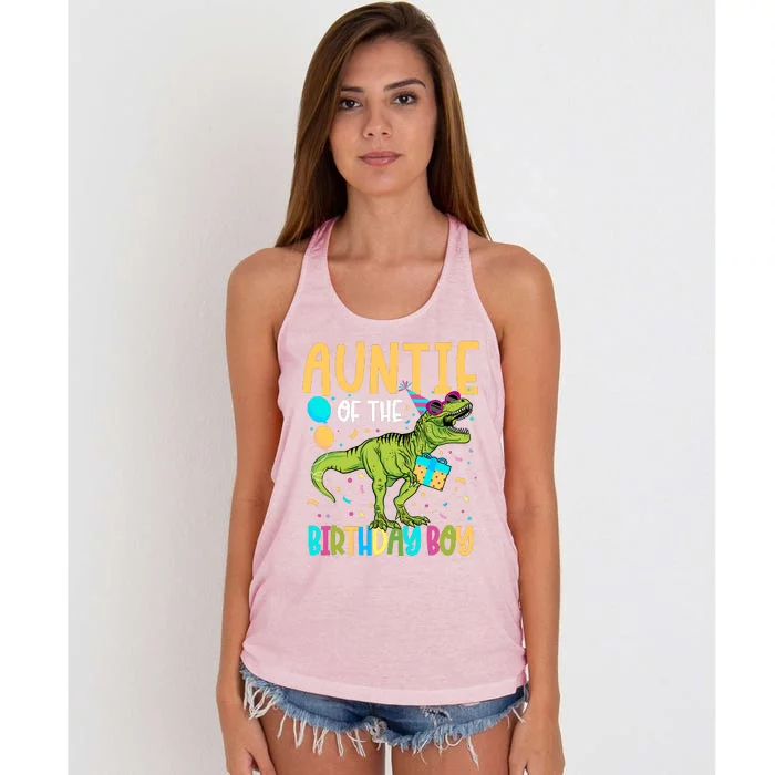 Auntie Of The Birthday Boy Family Matching Dinosaur Squad Women's Knotted Racerback Tank