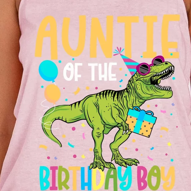 Auntie Of The Birthday Boy Family Matching Dinosaur Squad Women's Knotted Racerback Tank