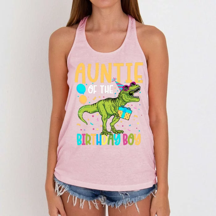 Auntie Of The Birthday Boy Family Matching Dinosaur Squad Women's Knotted Racerback Tank