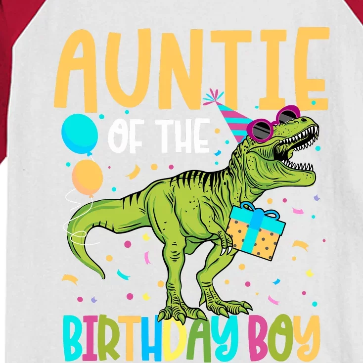 Auntie Of The Birthday Boy Family Matching Dinosaur Squad Kids Colorblock Raglan Jersey