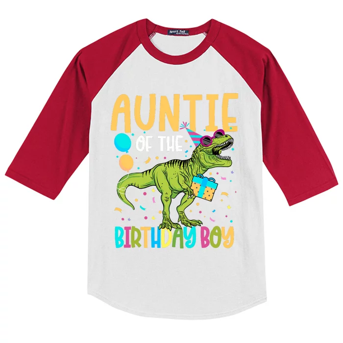 Auntie Of The Birthday Boy Family Matching Dinosaur Squad Kids Colorblock Raglan Jersey