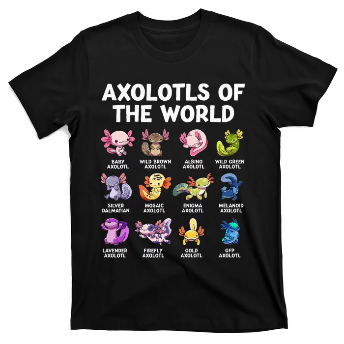 Axolotls Of The World Kawaii Types Of Axolotl Fish Amphibian T-Shirt