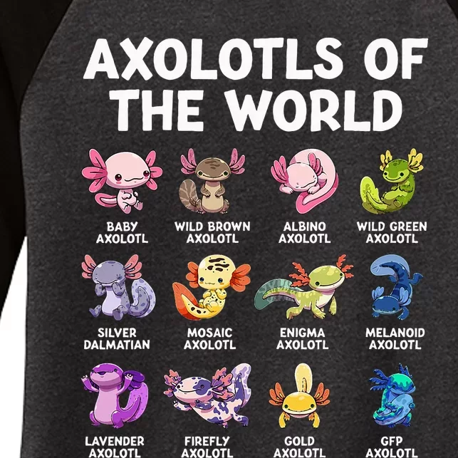 Axolotls Of The World Kawaii Types Of Axolotl Fish Amphibian Women's Tri-Blend 3/4-Sleeve Raglan Shirt