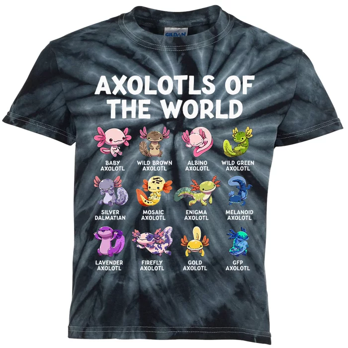 Axolotls Of The World Kawaii Types Of Axolotl Fish Amphibian Kids Tie-Dye T-Shirt