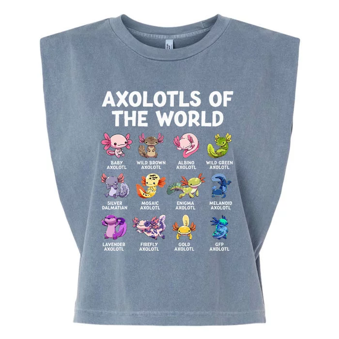 Axolotls Of The World Kawaii Types Of Axolotl Fish Amphibian Garment-Dyed Women's Muscle Tee