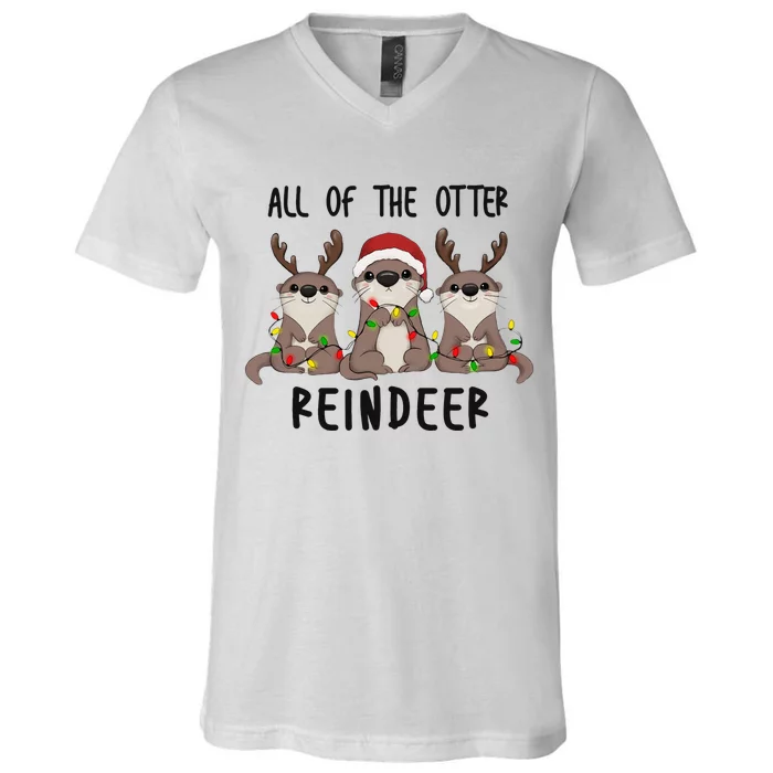 All of the Otter Reindeer Cute Christmas Animal Otter Pun V-Neck T-Shirt