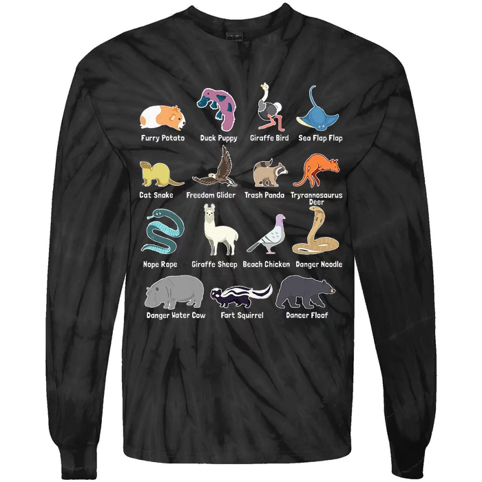 Animals Of The World Rare Exotic Animals Funny Memes Gift Tie-Dye Long Sleeve Shirt