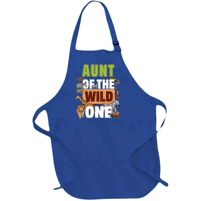 Aunt Of The Wild One Zoo Birthday Safari Jungle Animal Gift Full-Length Apron With Pocket